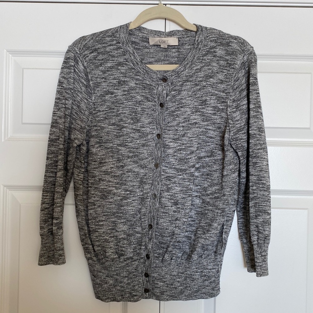 Loft Button Down 3/4 Sleeve Cardigan Sweater -NWOT -‎ Large - Marbled Black